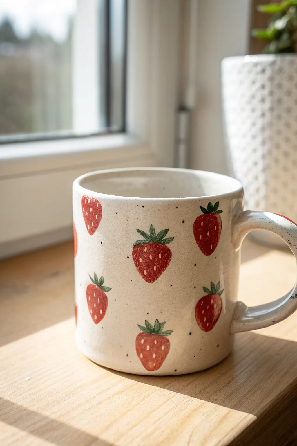 Sweet mug painting idea: simple strawberry icons for a cheerful, minimal, handmade look