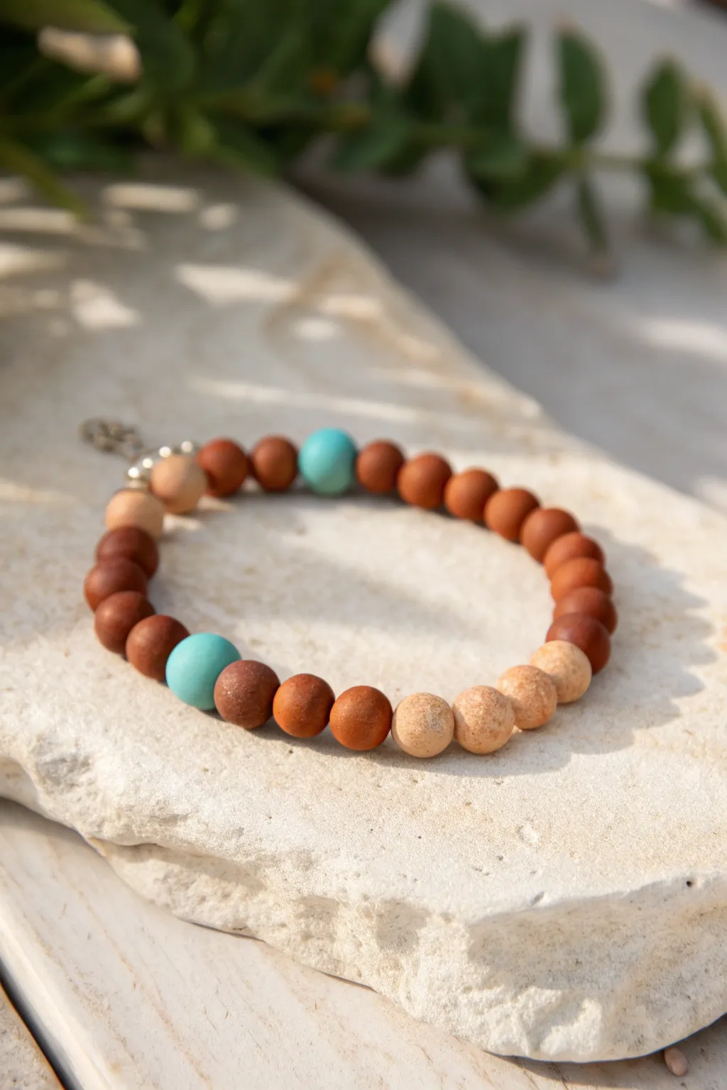 Mesa ombre clay bead bracelet in desert neutrals with a crisp turquoise accent.