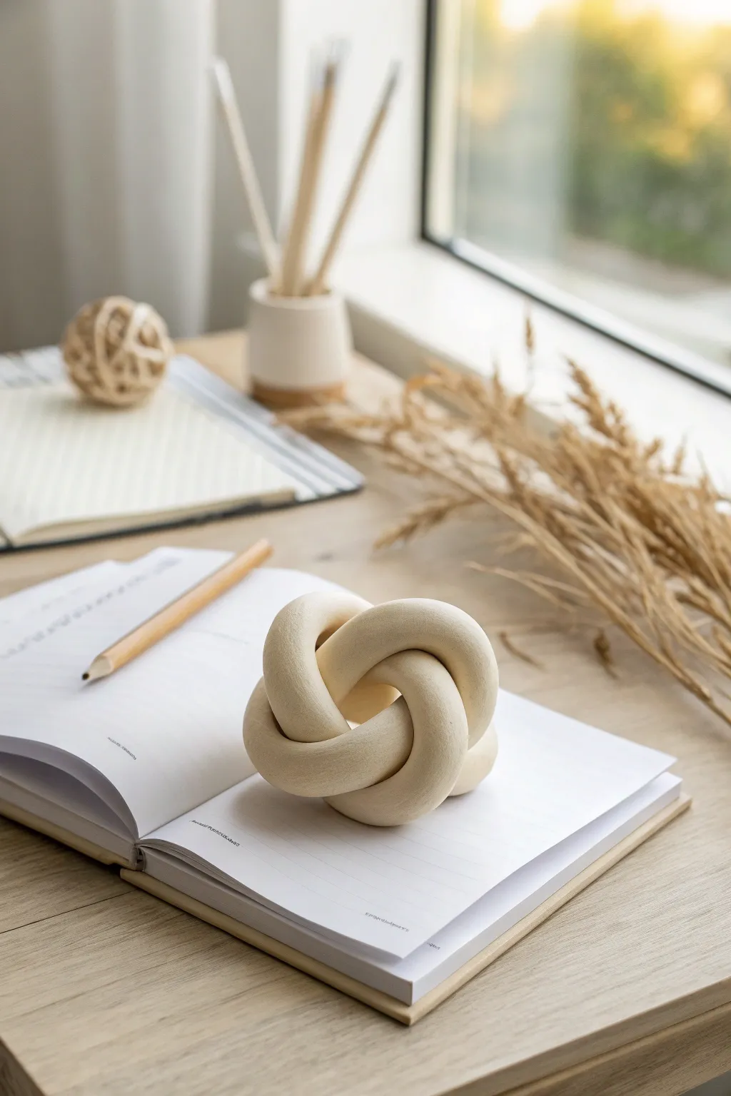 Sculptural clay knot paperweight brings calm, modern order to your desk in minutes