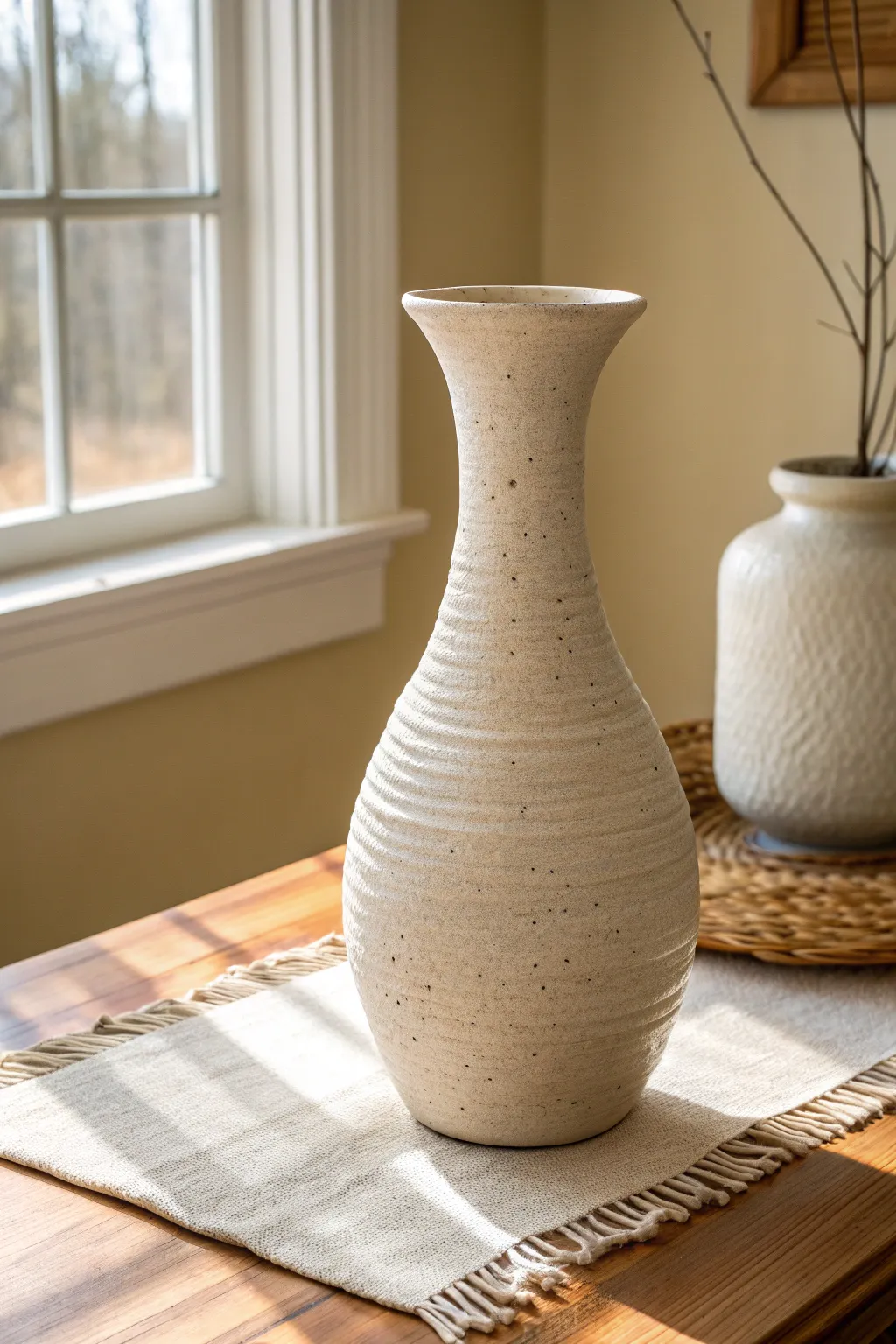 Tall pinch pot vase with coil neck, minimal and boho, perfect beginner pottery inspiration.