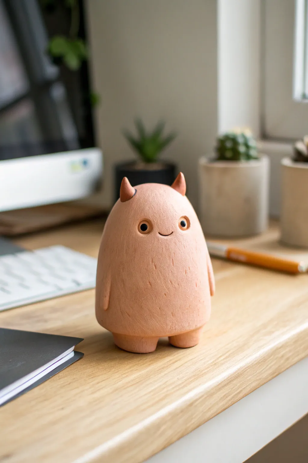 Tiny polymer clay desk buddy in soft light, simple, sweet, and perfectly Pinterest-ready.