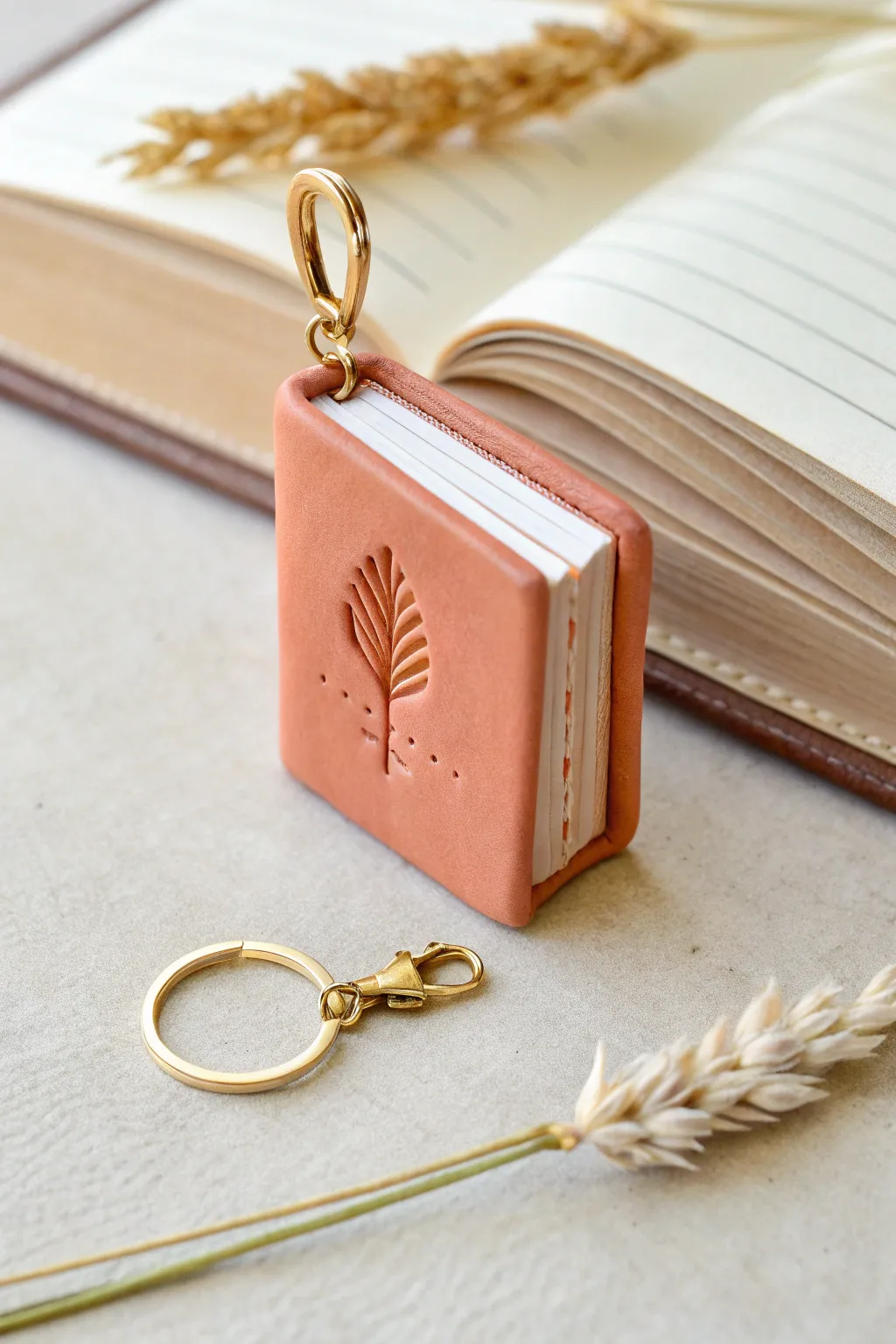 Mini book and journal polymer clay charm ideas with clean lines, soft neutrals, and cozy library vibes