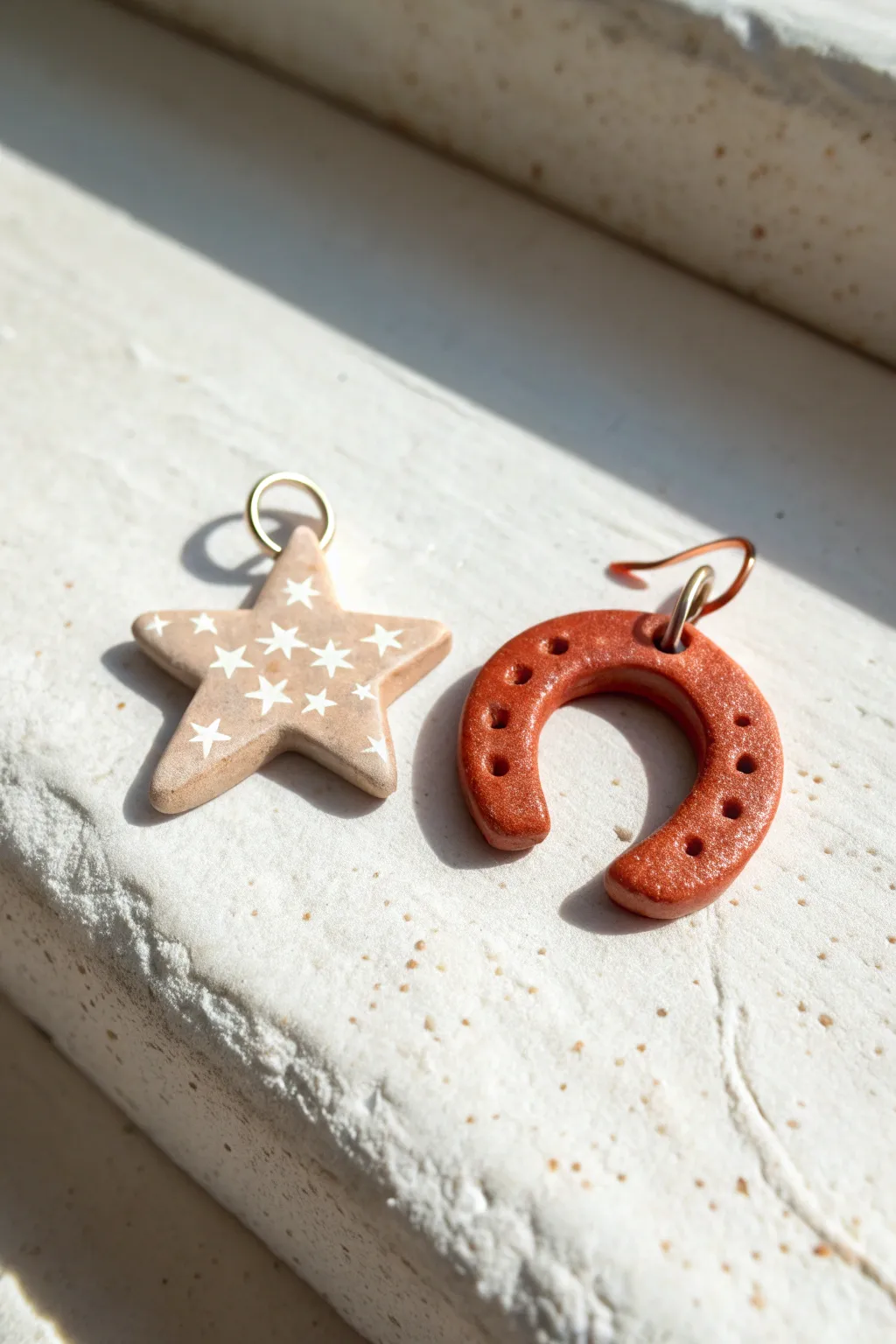 A sweet matching pair of polymer clay lucky charms, perfect for a cozy creative date night.