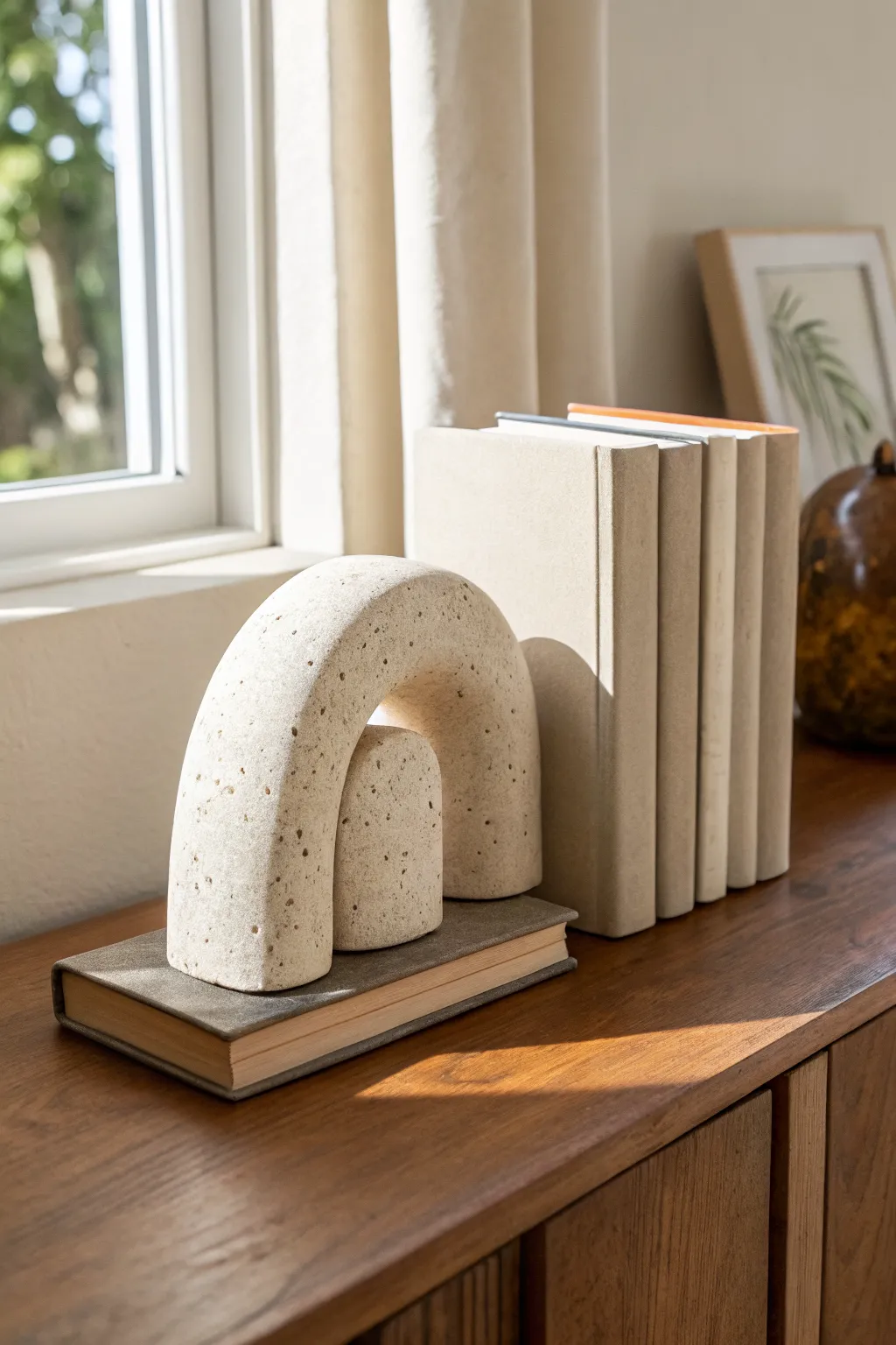 Modern curved polymer clay bookends that add sculptural calm to your shelf in minutes.