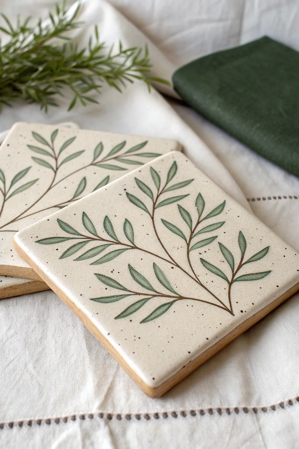 Airy mishima inlay tiles with simple botanical lines and calming contrast for a minimalist look