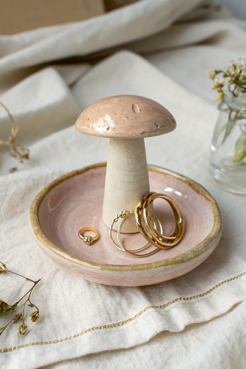 Pastel mushroom ring cone, a sweet preppy clay project to keep your favorite rings tidy
