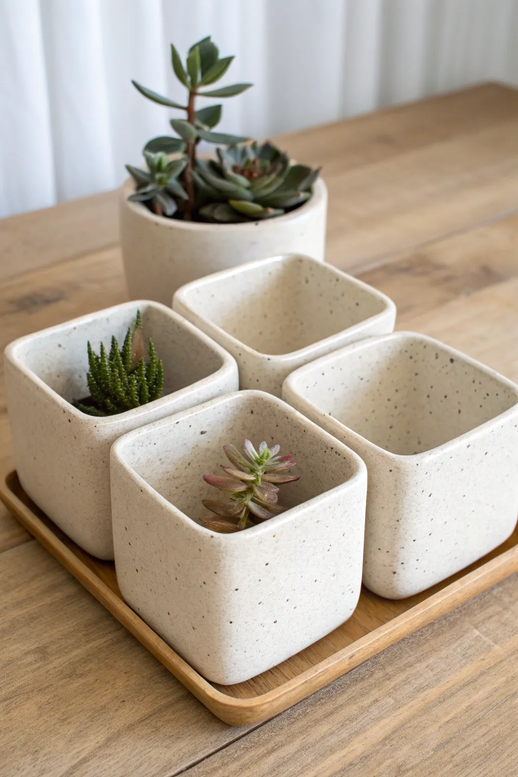 Interlocking slab mini vessels that nest together, minimalist and boho chic for small treasures.