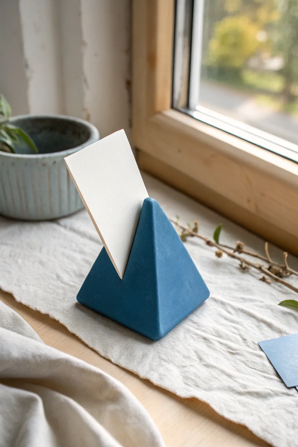 Soft clay card stand in bold color, minimal and modern, perfect for photos and postcards