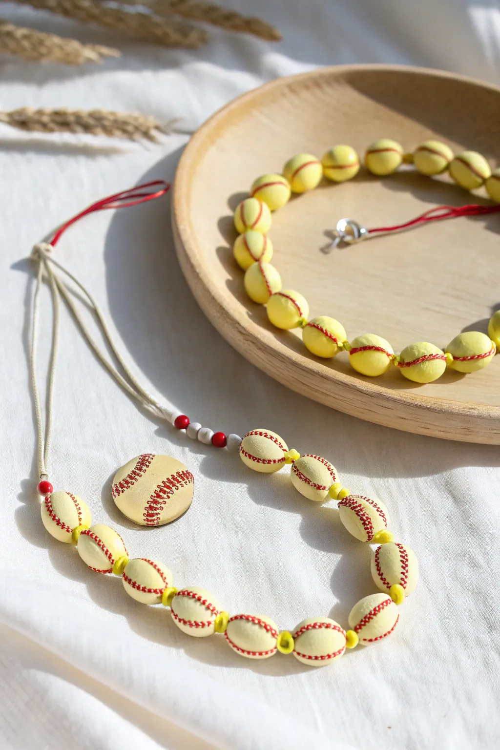 Softball inspired clay bead bracelet with matching anklet, minimal boho set in sunny neutrals