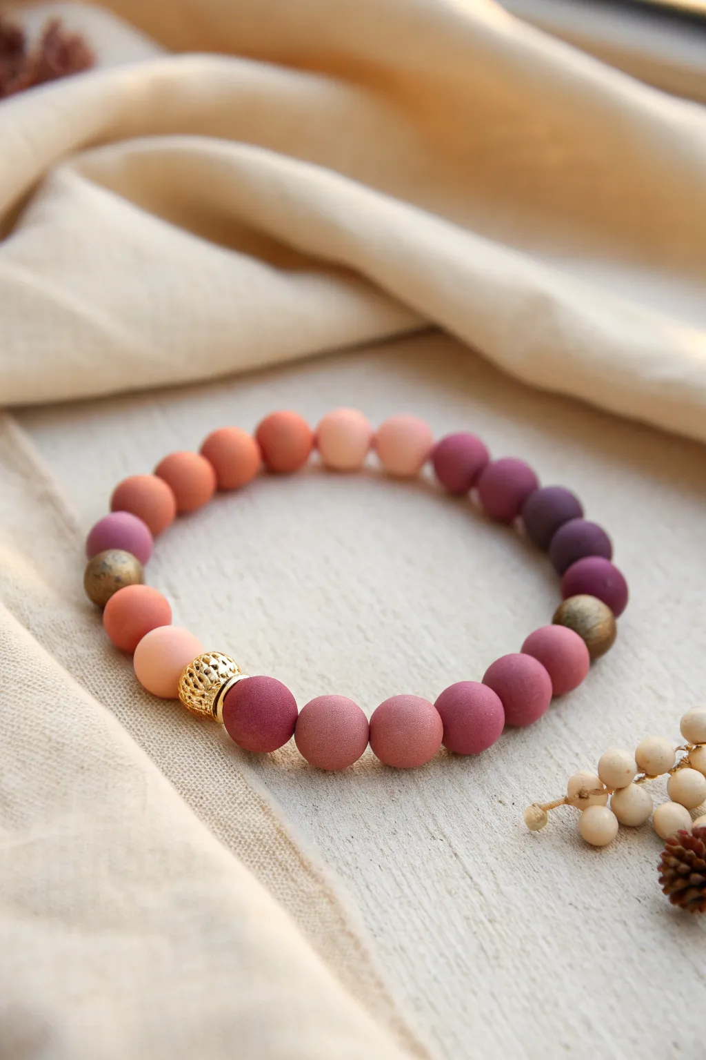 Deep dusk fade bracelet in plum and indigo, a twilight sunset gradient with minimalist charm