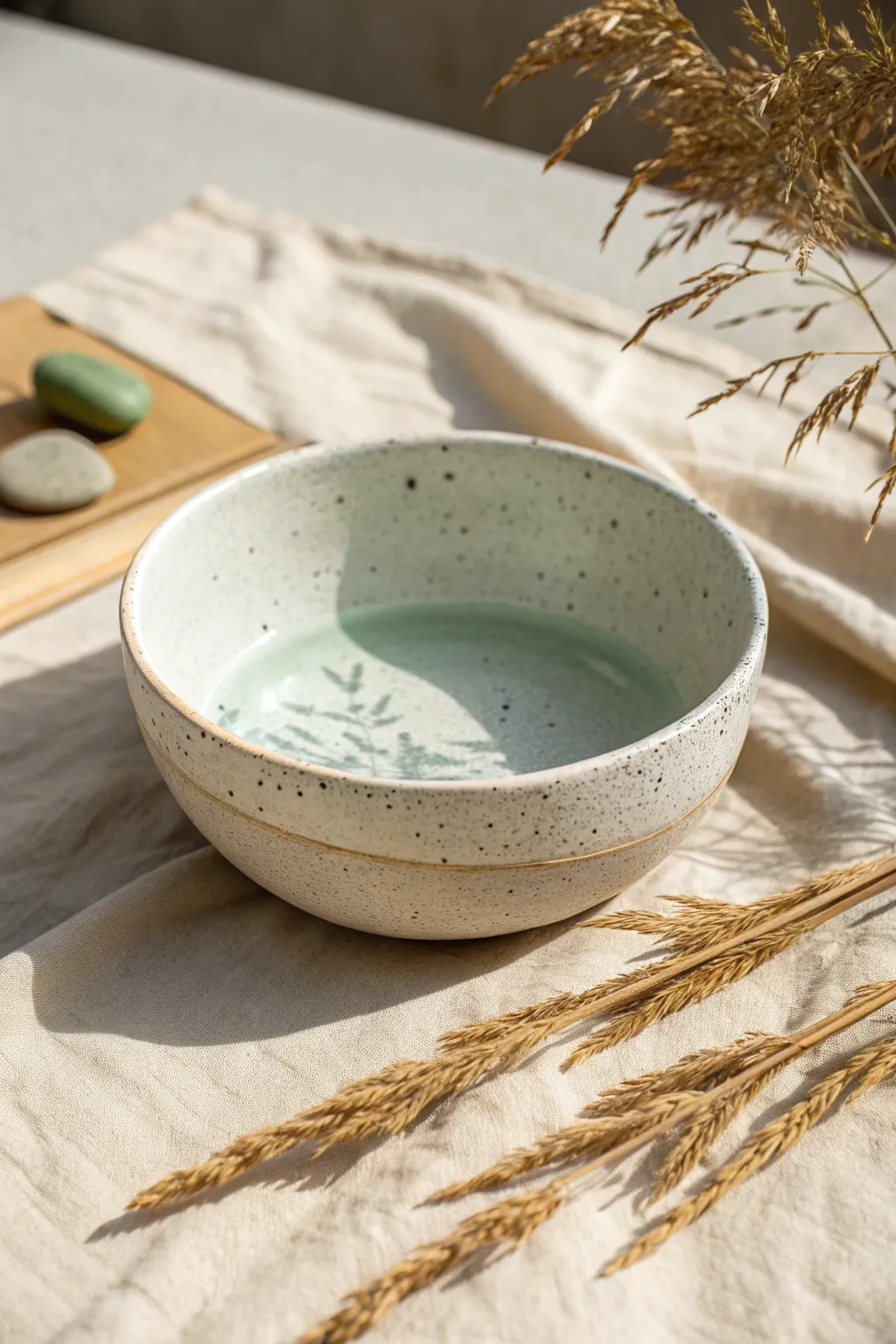 Landscape bowl with a tiny island scene, minimalist and soothing, perfect for unique pottery inspiration