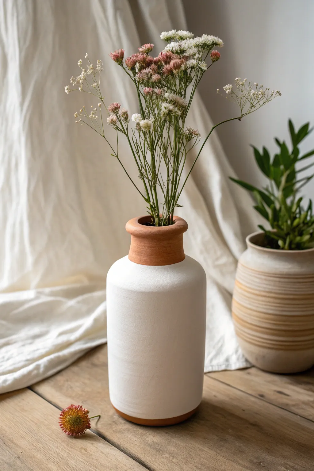 Wide-mouth vase made tidy with a simple clay insert ring collar for upright, contained blooms