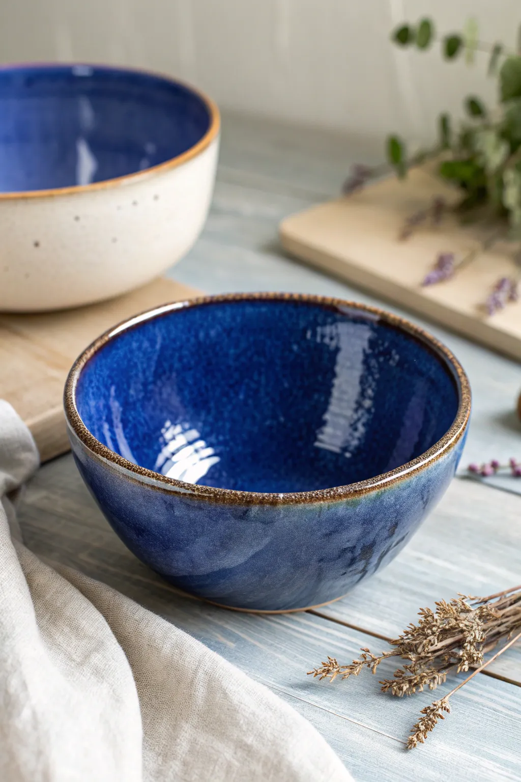 Air dry clay bowl with a faux-glaze glossy finish, styled minimal with a soft matte contrast.