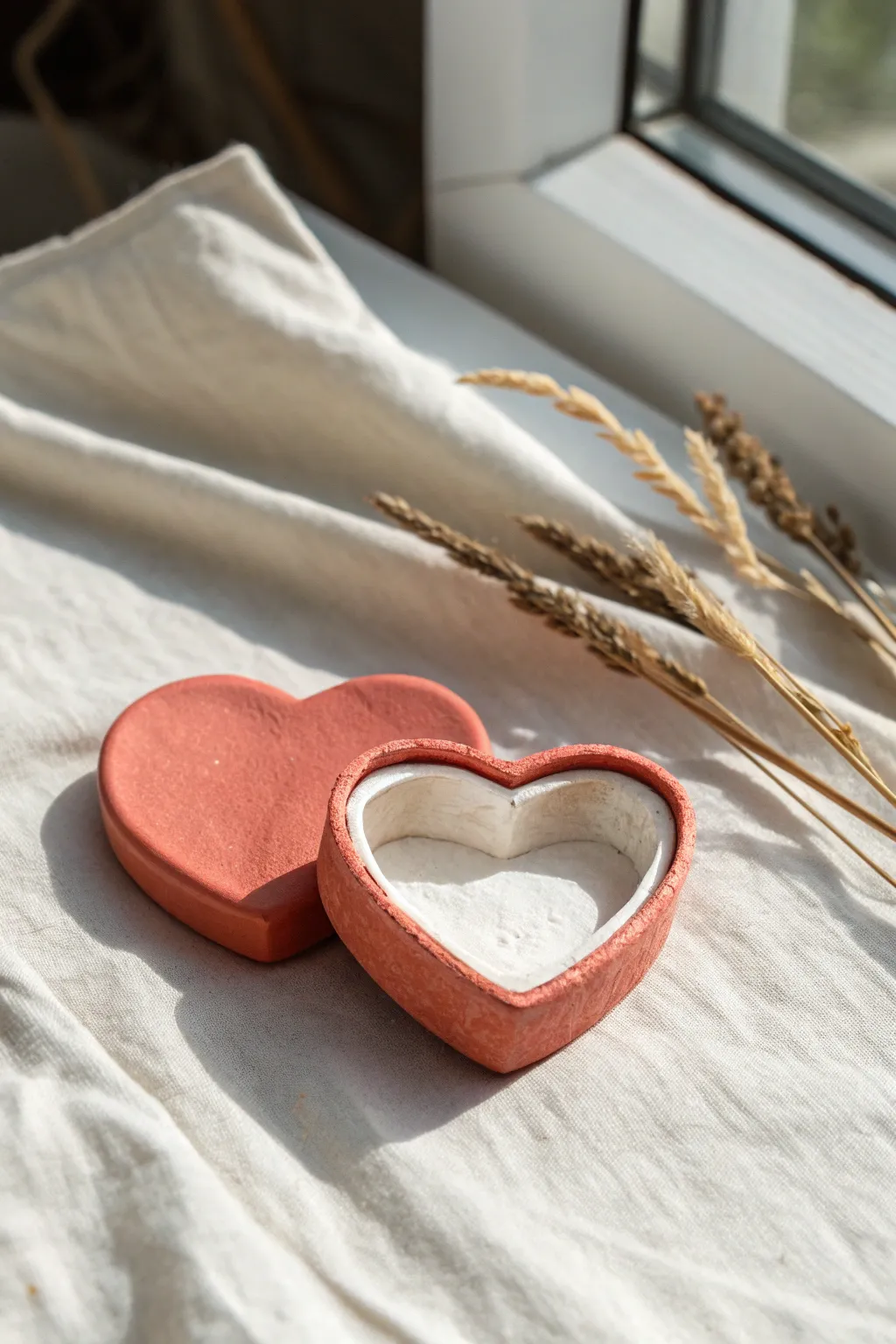 Sweet air-dry clay heart locket box with a hidden keepsake, minimalist and boho-chic.