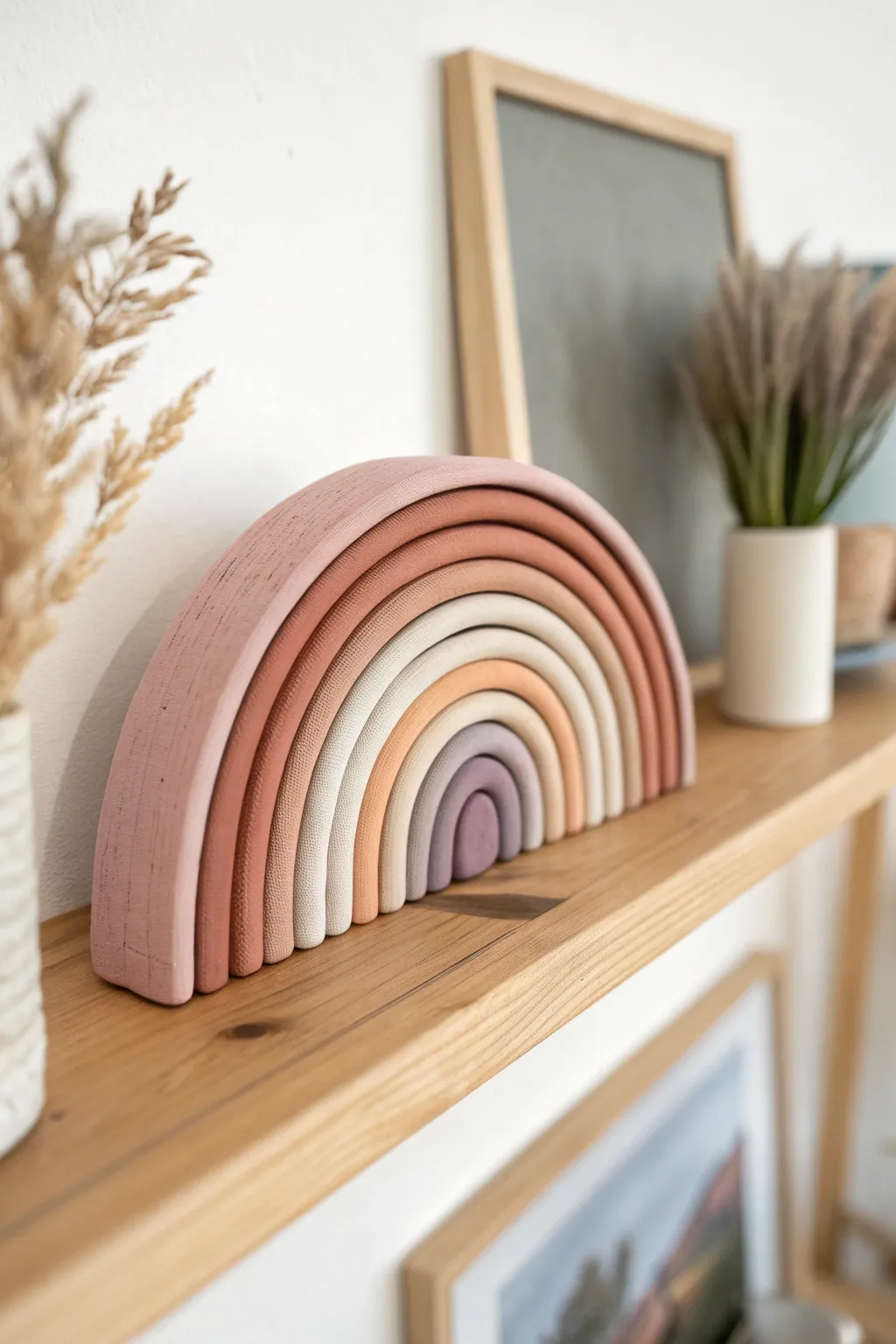 Beginner-friendly muted rainbow coil plaque, minimalist boho styling with bold earthy pastels.