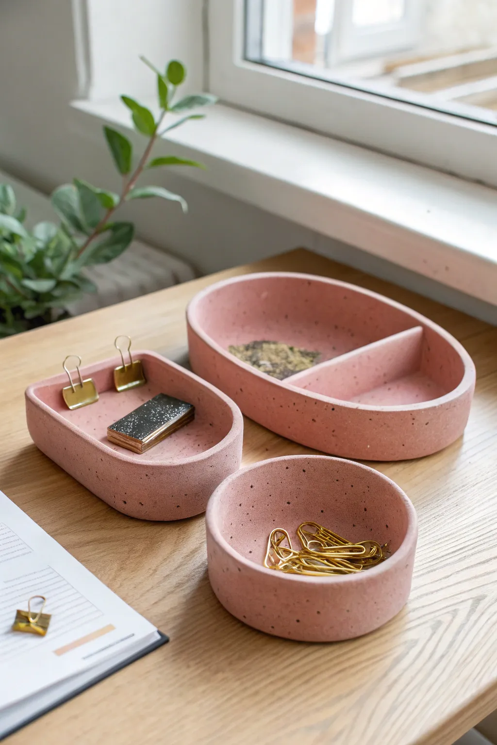 Mini air-dry clay tray trio keeps your desk tidy with chic Scandinavian-boho color.