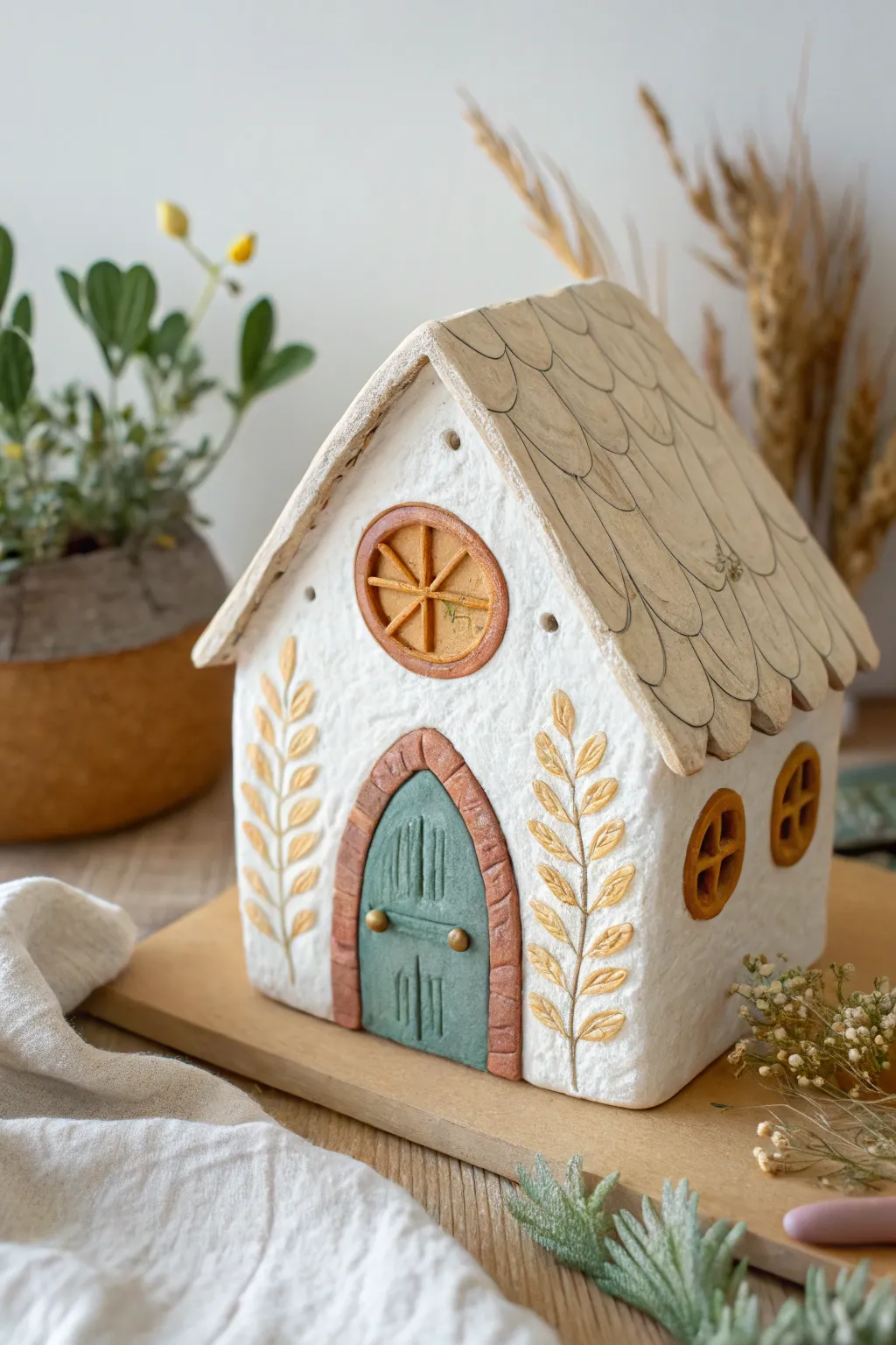 Mini air dry clay fairy house hideout with pebble textures and dreamy bold colors kids can make