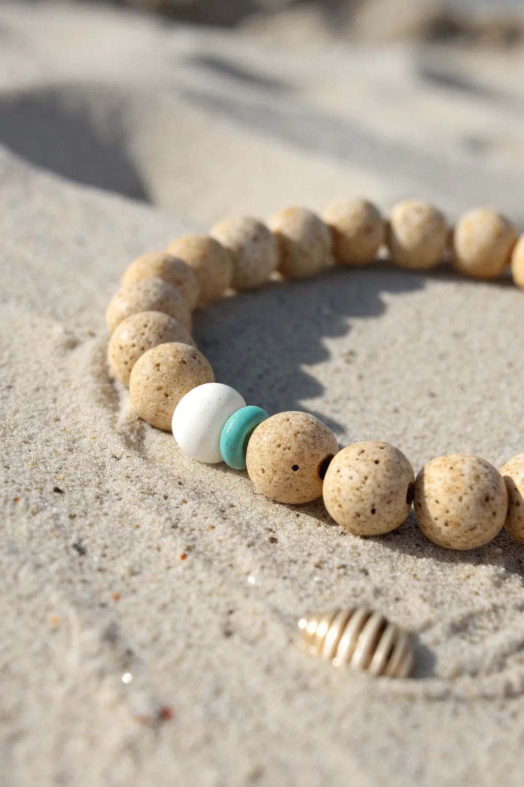 Textured wet sand clay beads + creamy discs for an effortless minimalist beach bracelet