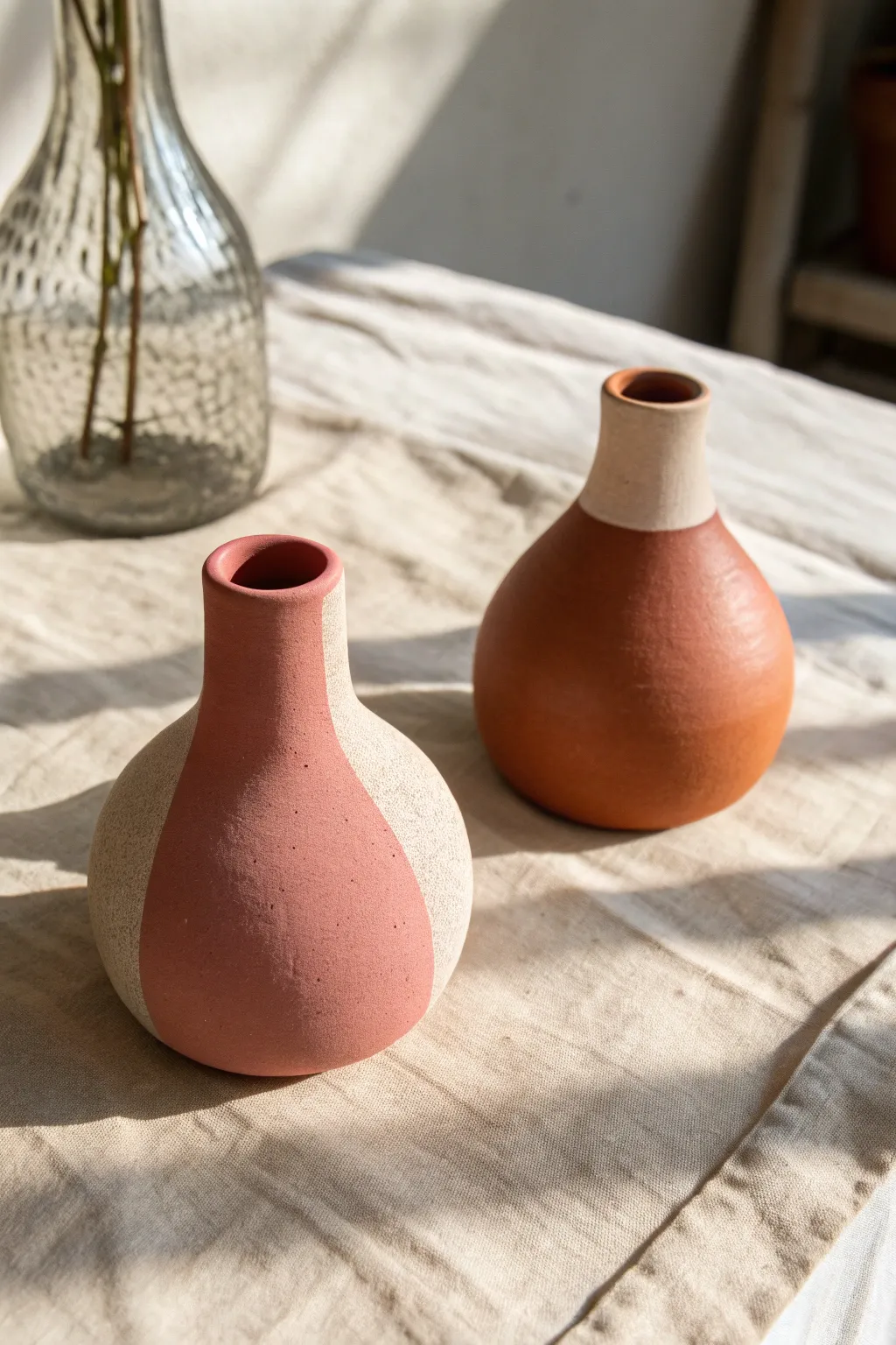 Half-and-half friendship vase duo, two tiny bud vases forming one bold, minimalist shape.