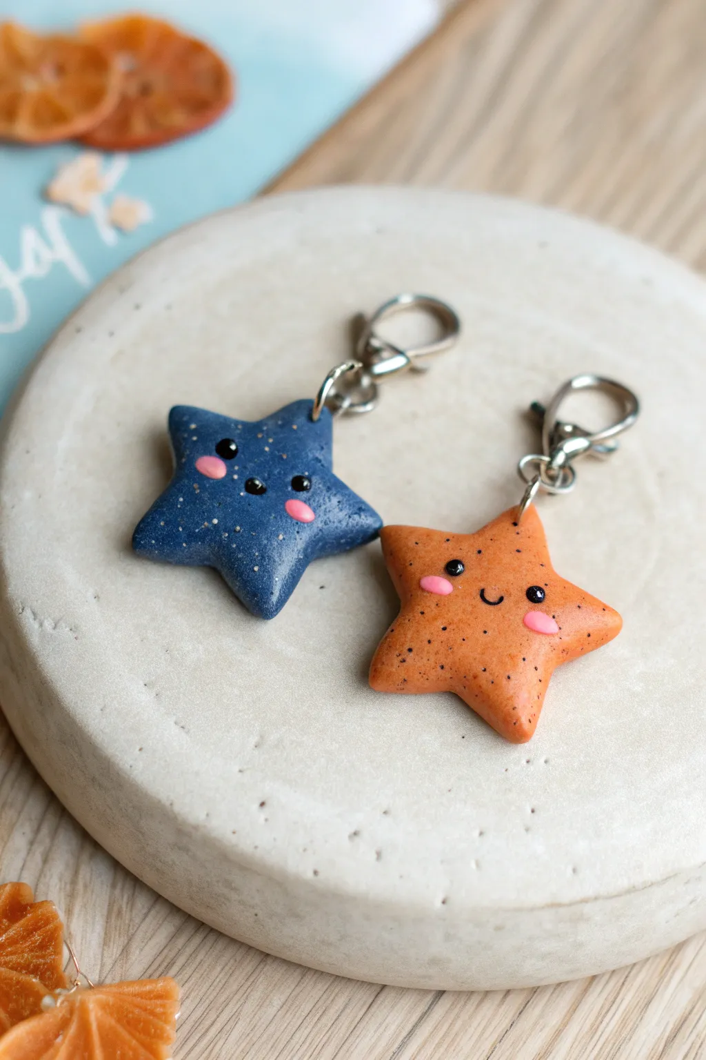 Opposite-color BFF twins with matching smiles, an easy clay charm idea for bestie gifts.