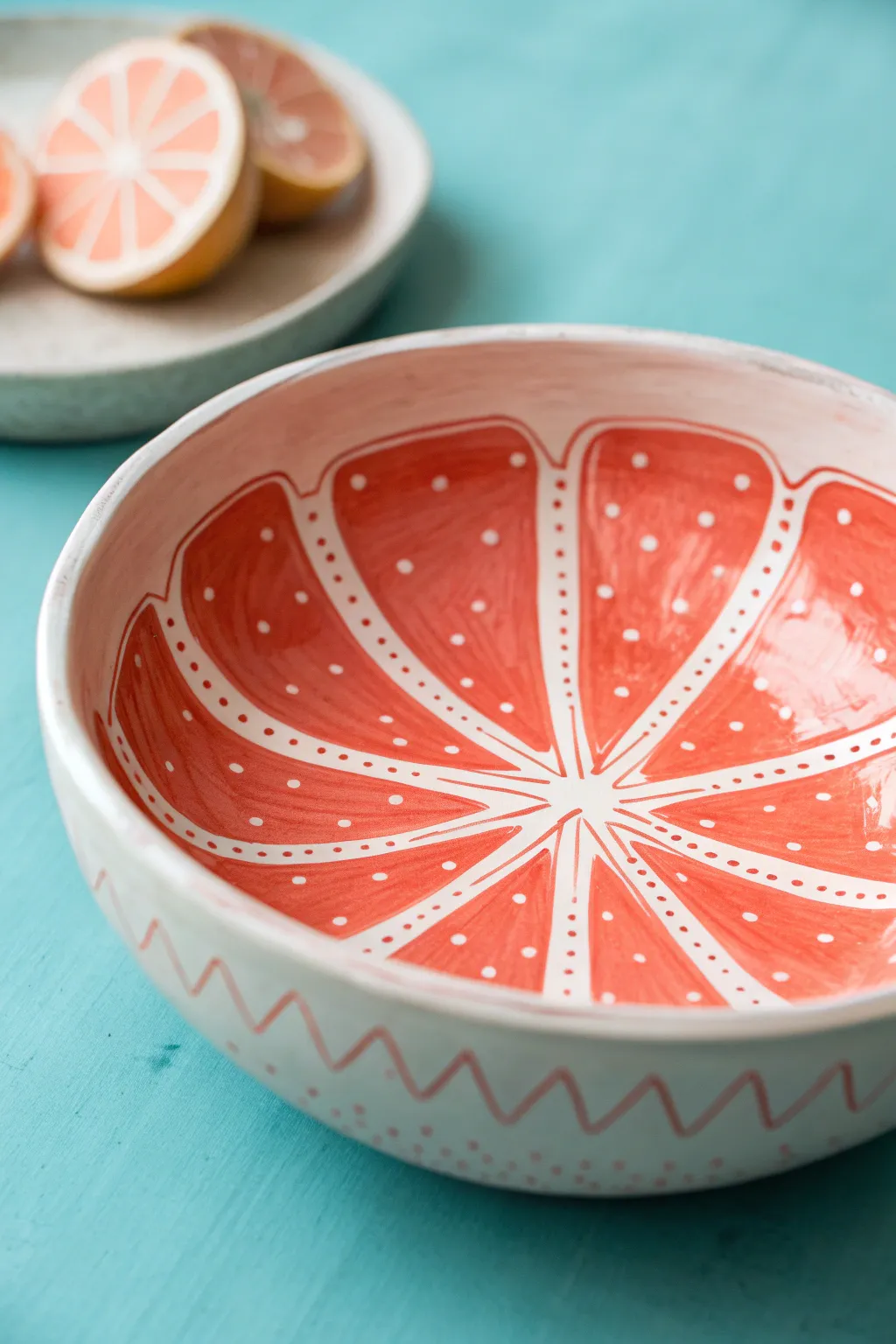 A playful citrus-slice ceramic bowl with bold glaze and clean minimal styling