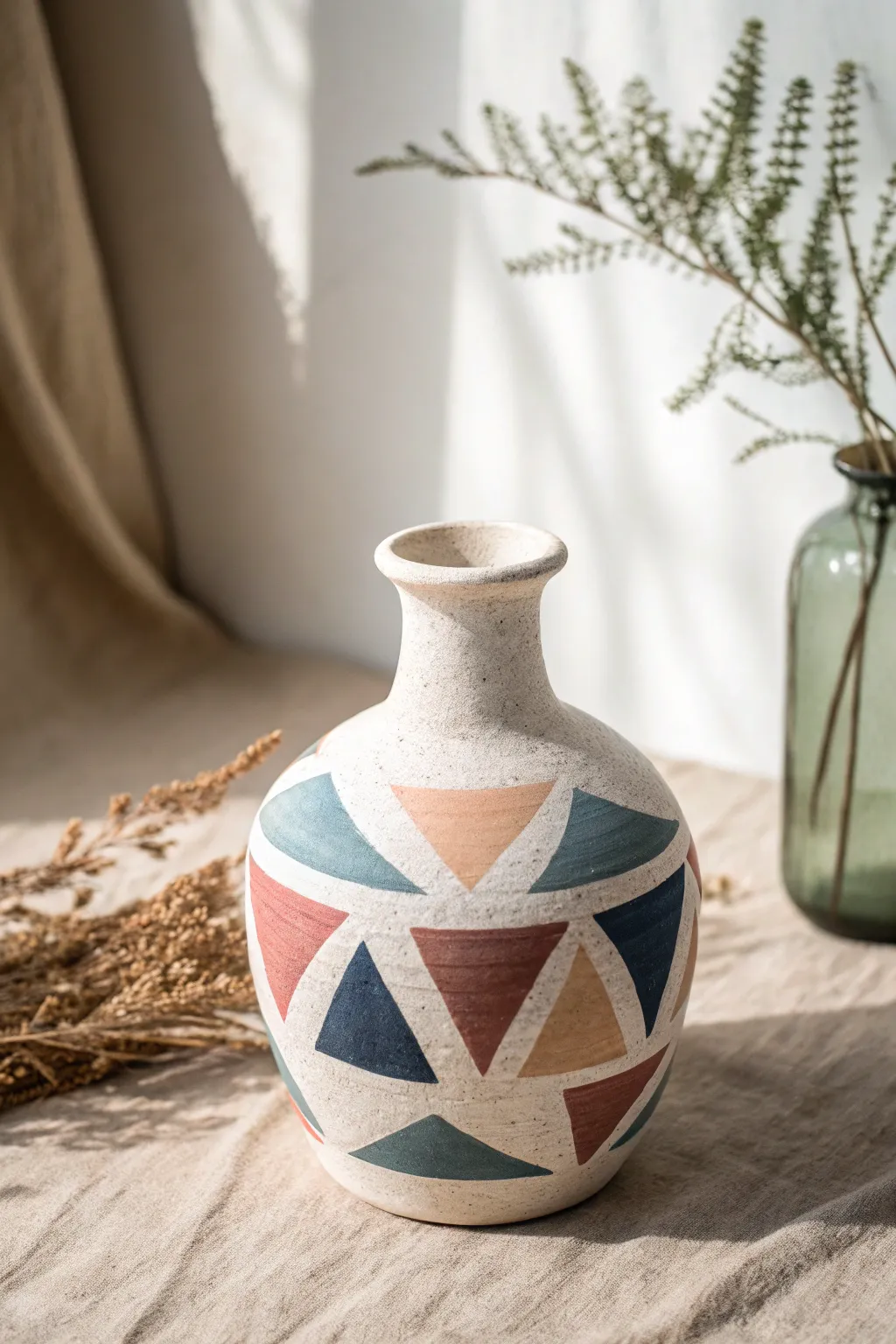 Beginner-friendly tape-resist vase with bold geometric blocks and a clean minimalist finish
