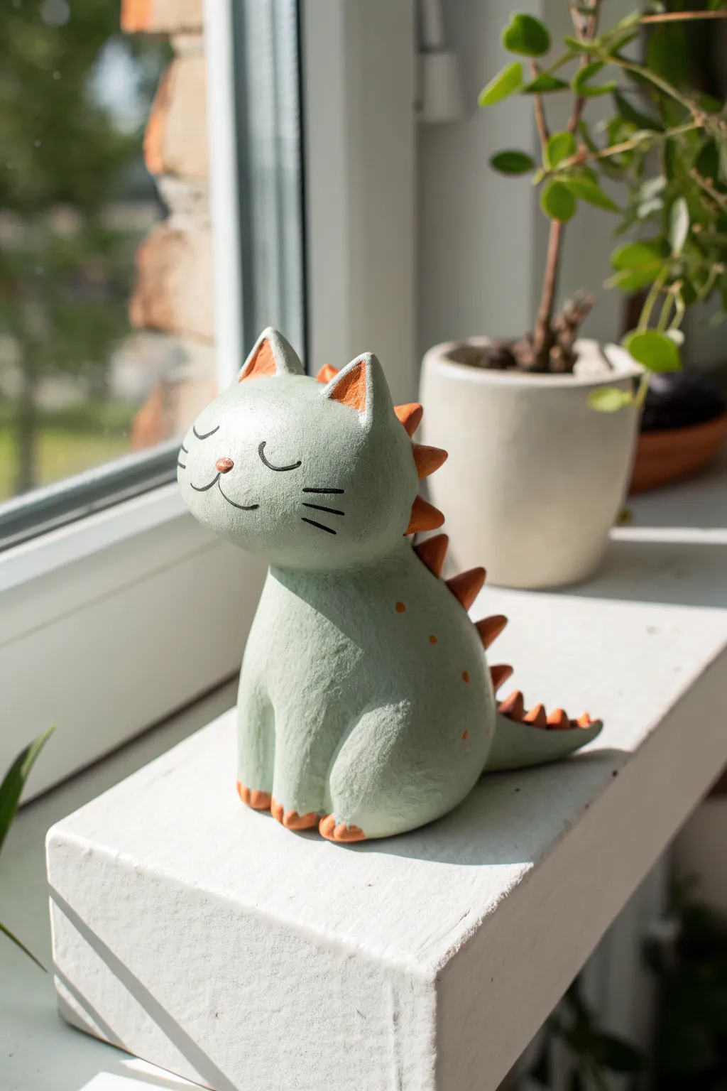 Make a tiny dragon cat: simple clay spikes, soft pastels, and a bold pop of terracotta.