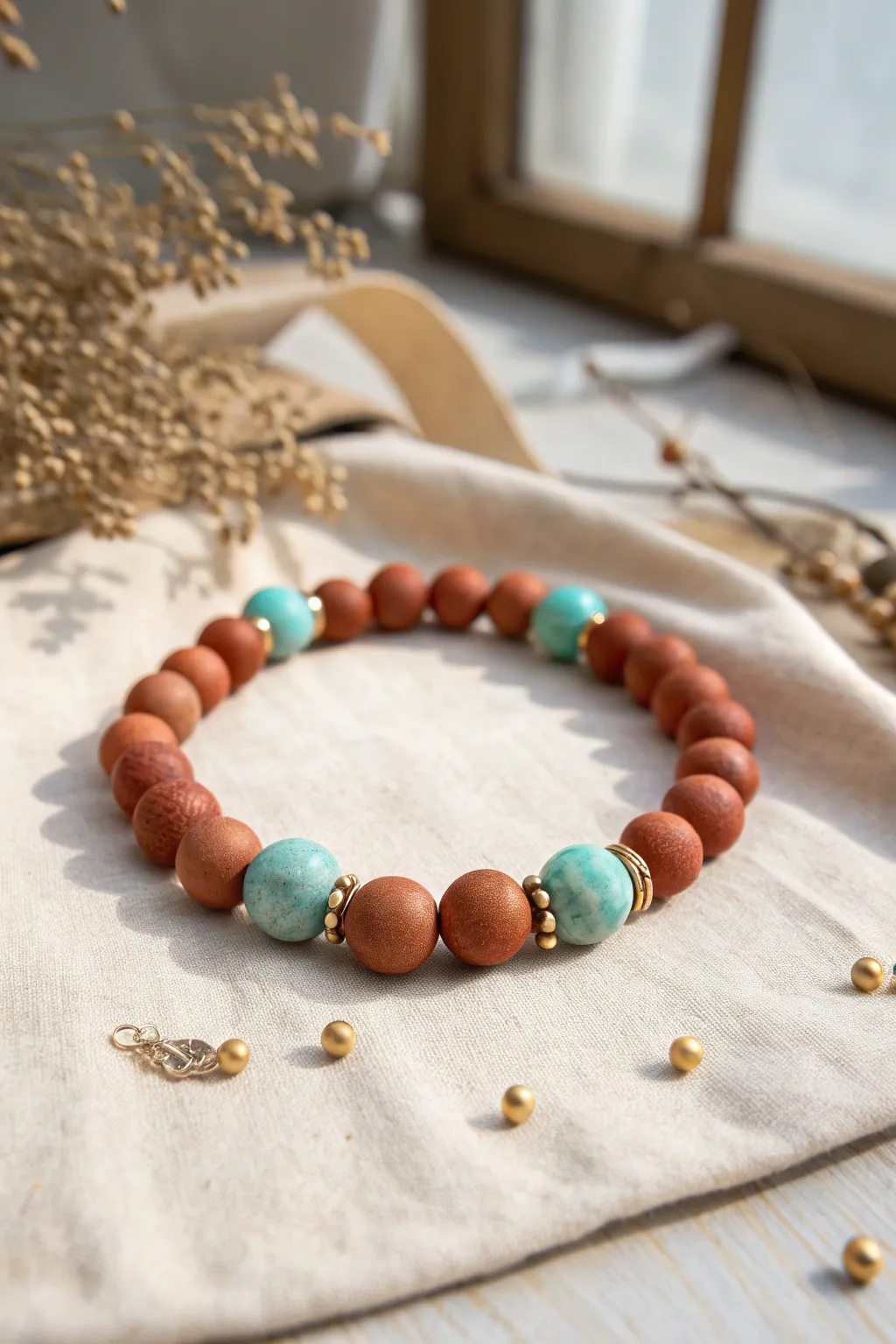 Terracotta meets turquoise for an easy Southwest bracelet that pops with warm neutrals.