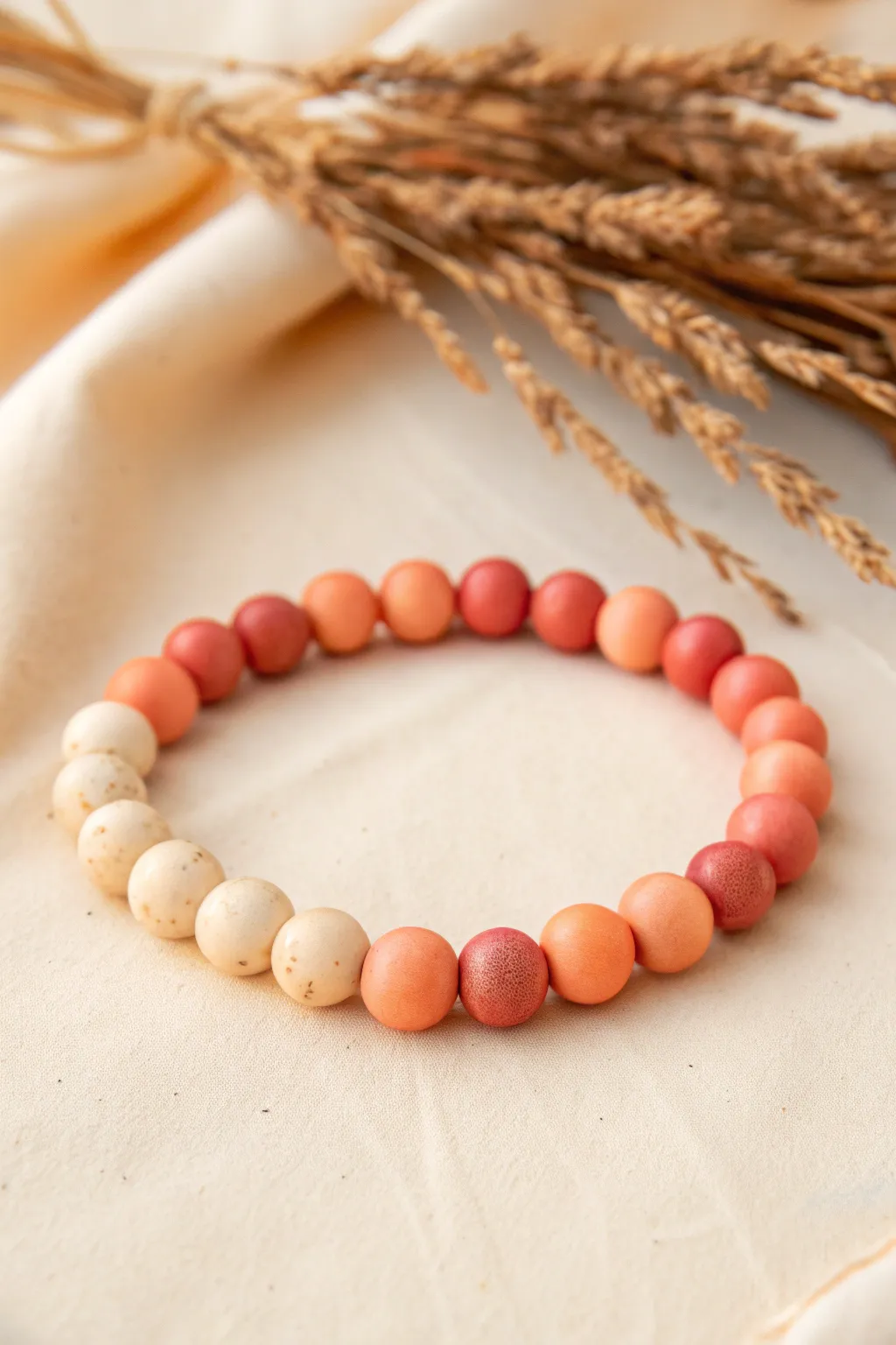 Ombre clay bead bracelet in cream-to-coral tones for an effortless, modern wrist fade