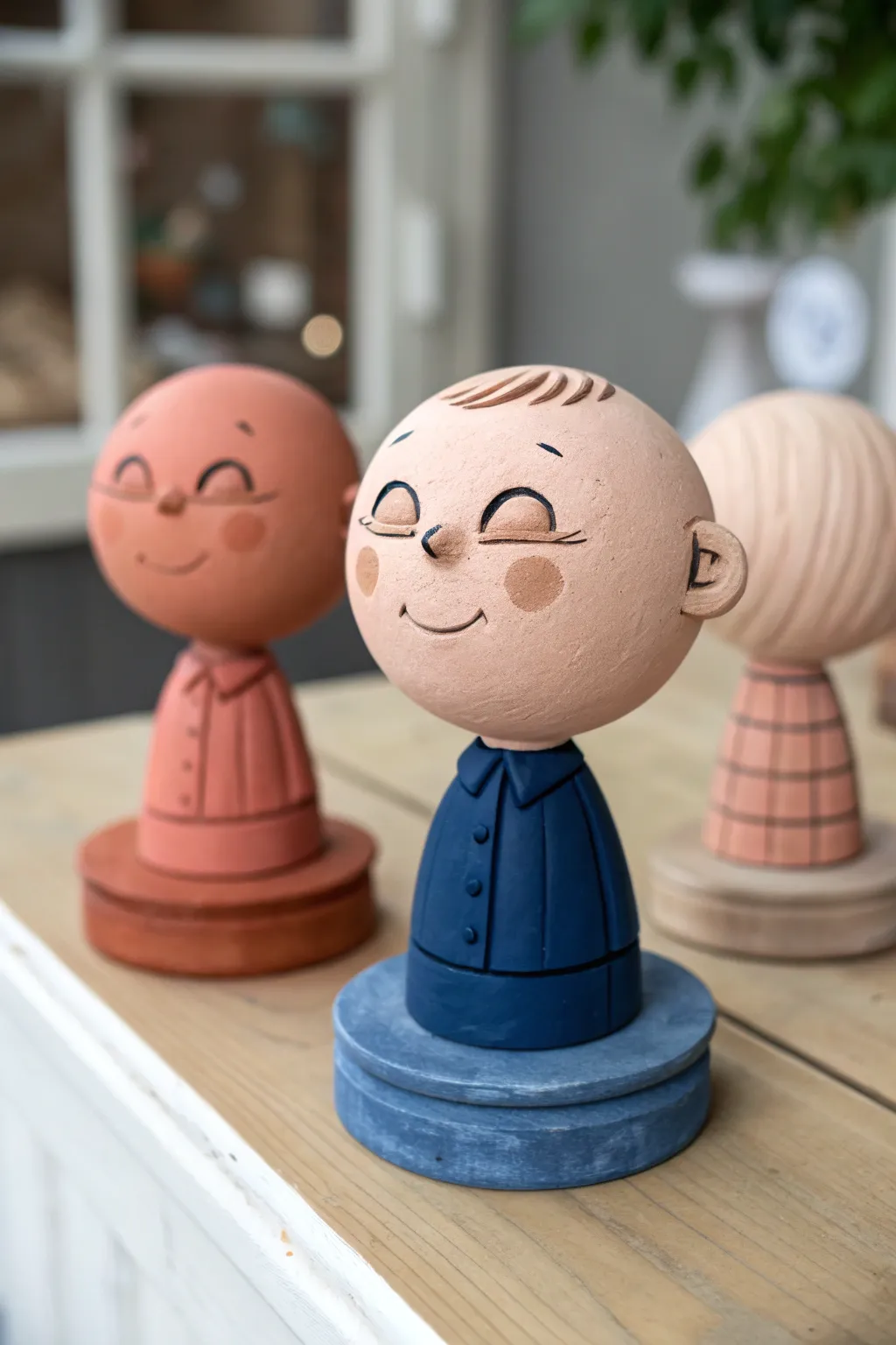 Interchangeable mood faces make this easy clay bobblehead feel playful, modern, and handmade.