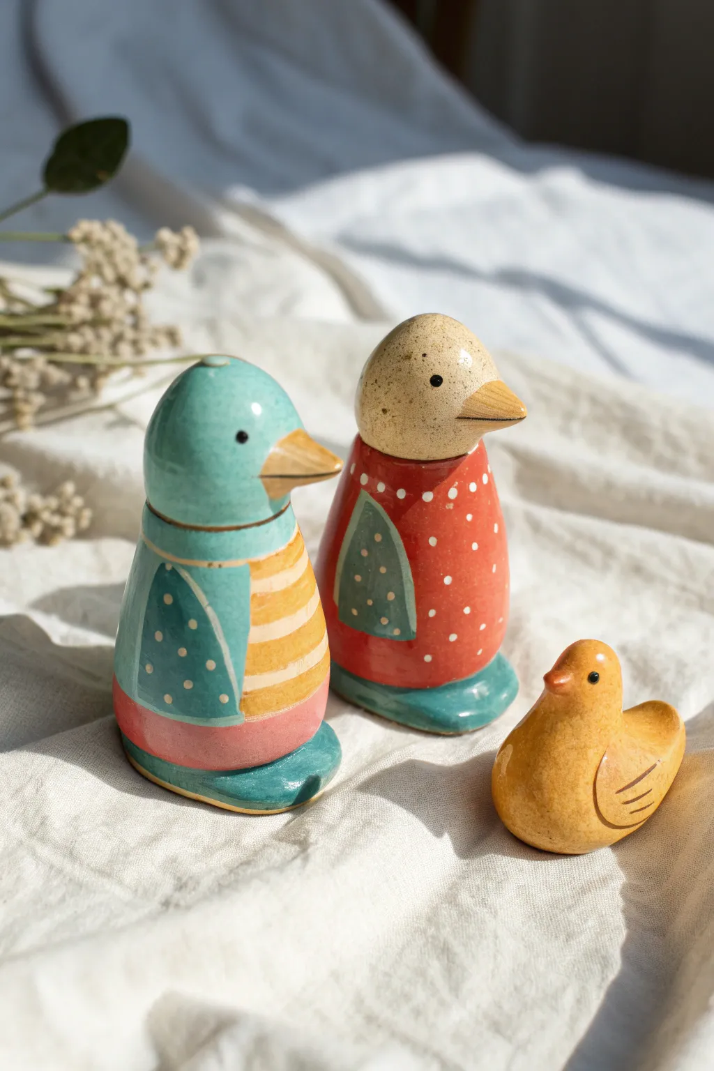 Playful inside joke figurine duo, bold colors, minimalist clay date idea to make together.