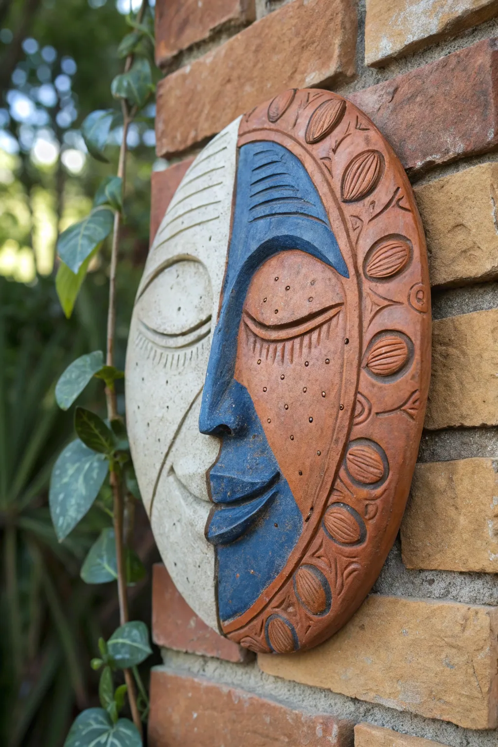 Two-face split clay plaque: one side smiles, the other frowns, in bold minimalist contrast.