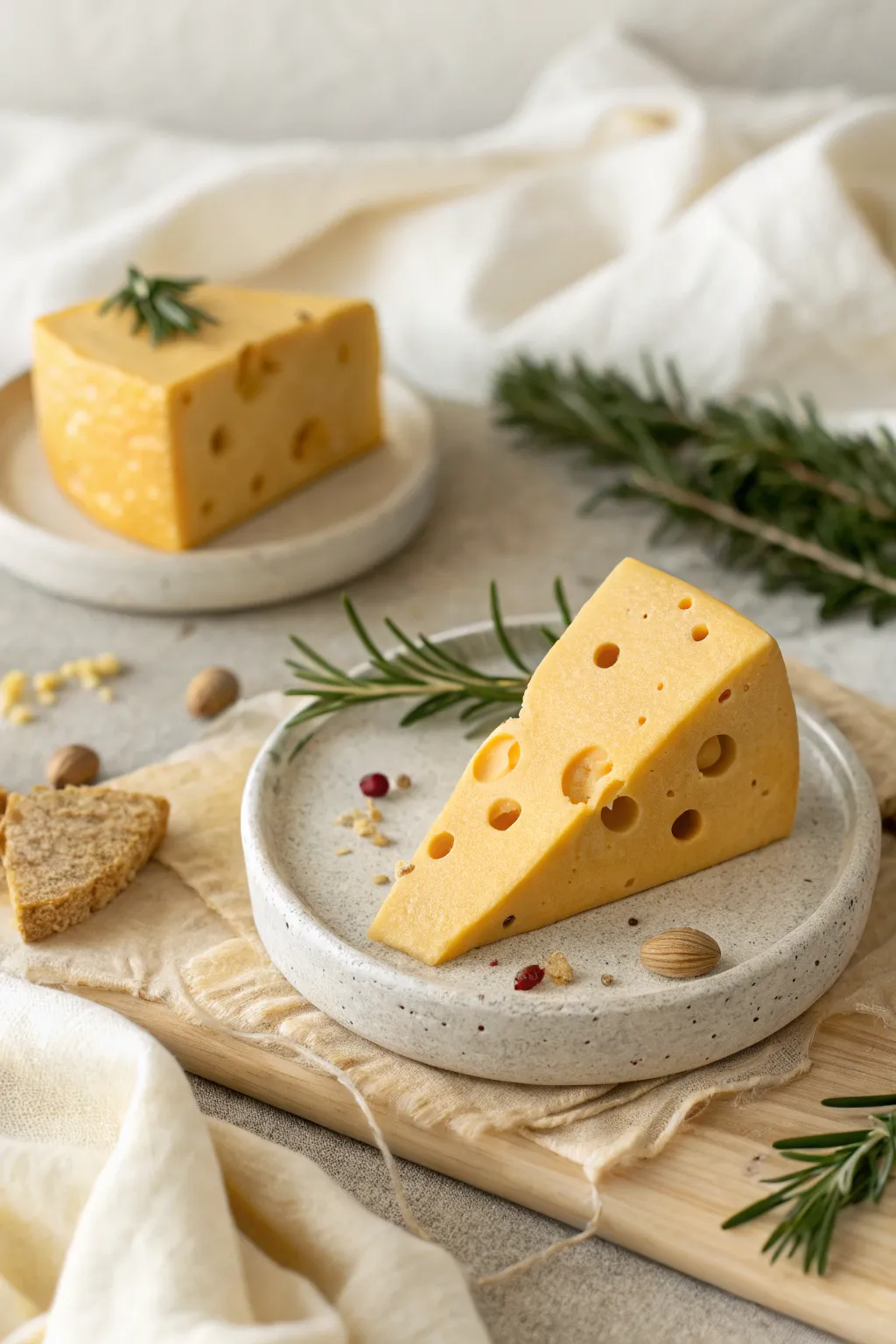 Mini clay cheese wedges with cute holes and a bite mark, a kid-friendly food craft idea