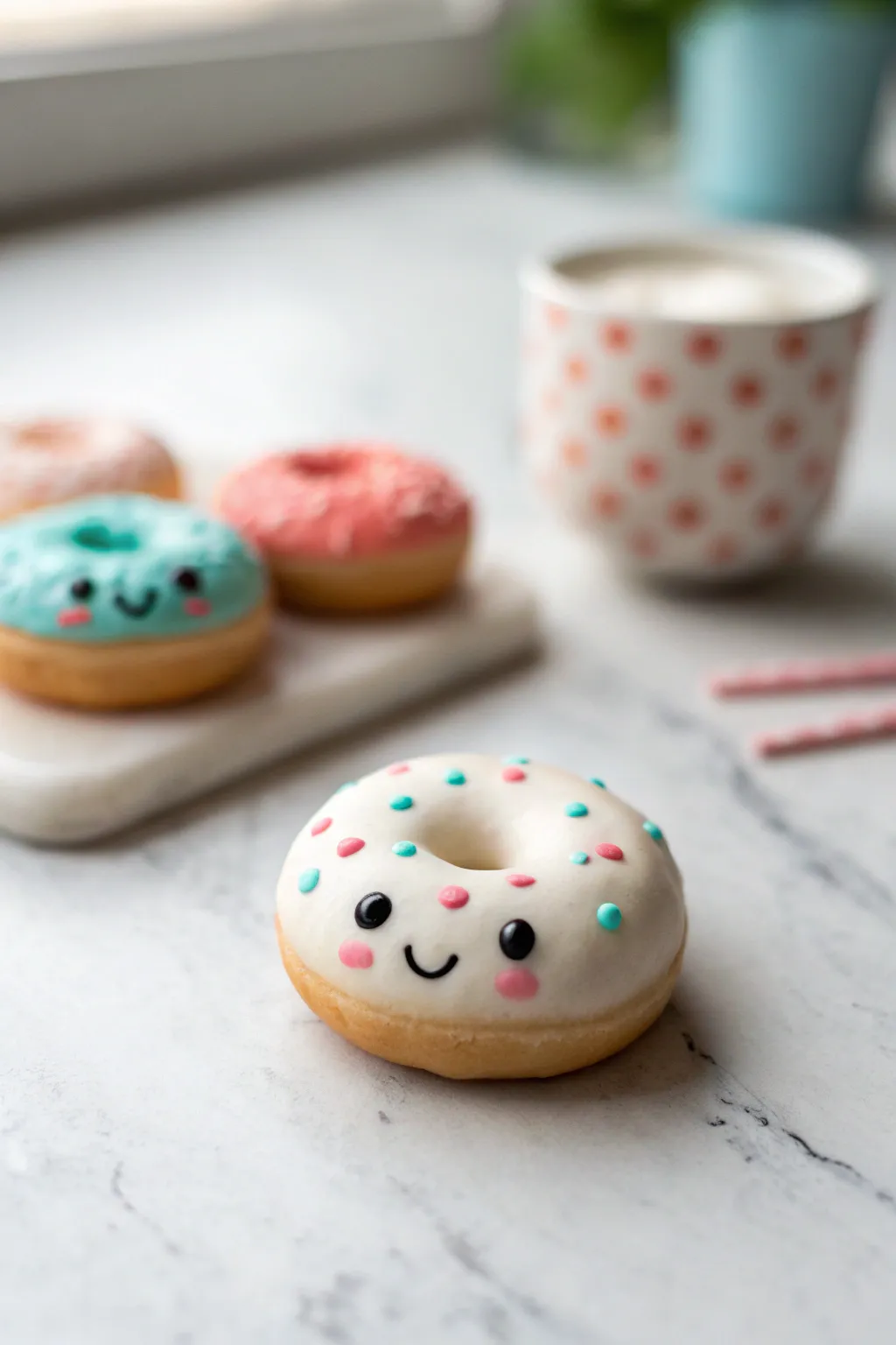 Sweet mini donut and pastry desk friends in clay, bright icing and cute faces for instant joy