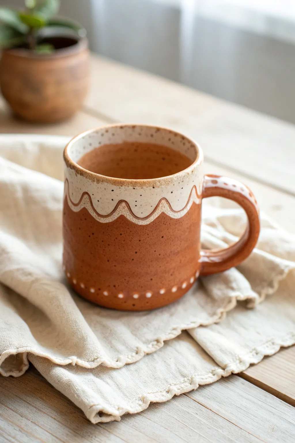An easy scalloped rim turns a simple clay mug into a fancy, handmade centerpiece.