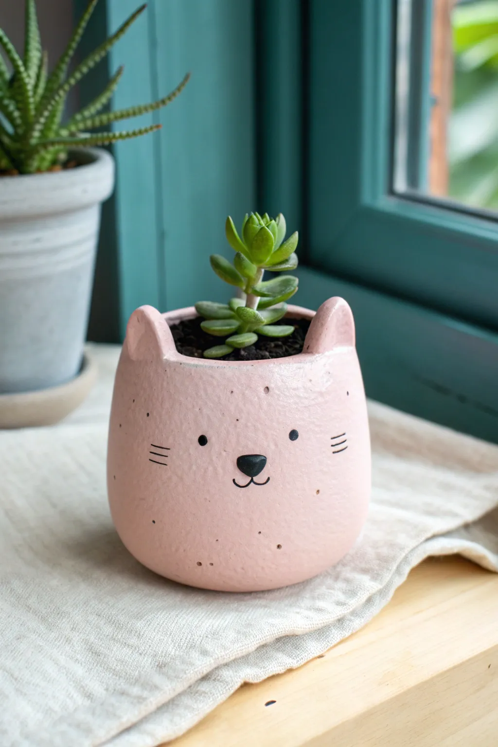 Sweet minimalist animal planter with tiny ears and a succulent, perfect for easy DIY charm.