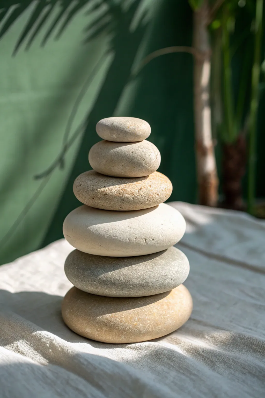 Sculpt calming stacked pebble clay decor in soft neutrals for a serene minimalist shelf moment.