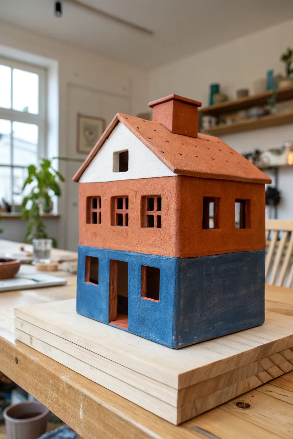 Impossible floating slab house with bold contrast, clean lines, and calm Scandinavian boho vibes