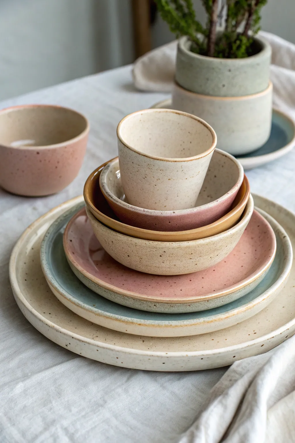 Mix-and-match mini dinnerware trio: plate, bowl, tumbler in bold glazes and simple shapes