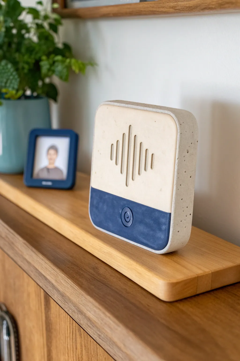 Minimal clay plaque with raised soundwave and tiny couple icon, a sweet modern keepsake.