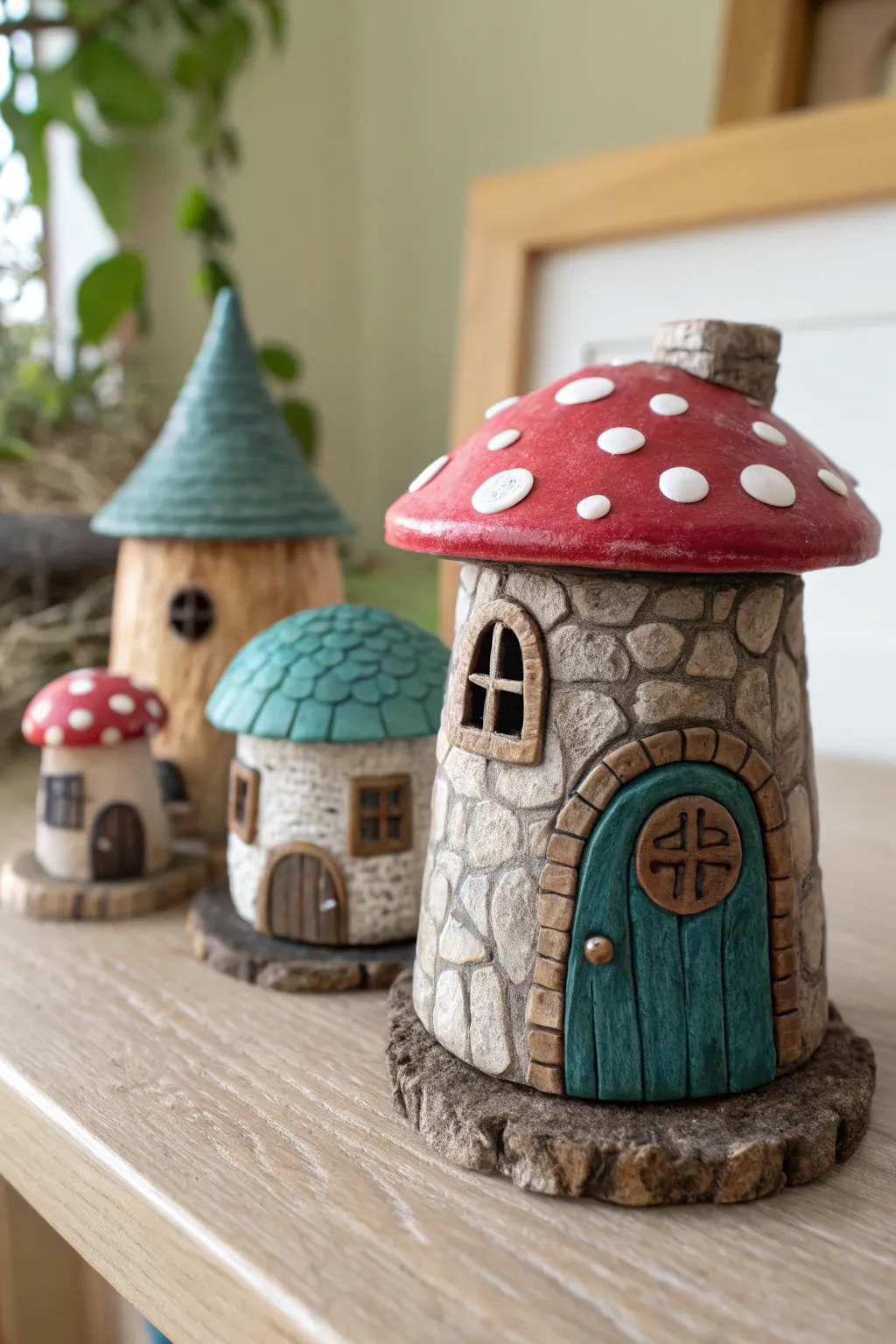 Mini diorama jar village set: whimsical clay tiny houses for a cozy minimalist shelf