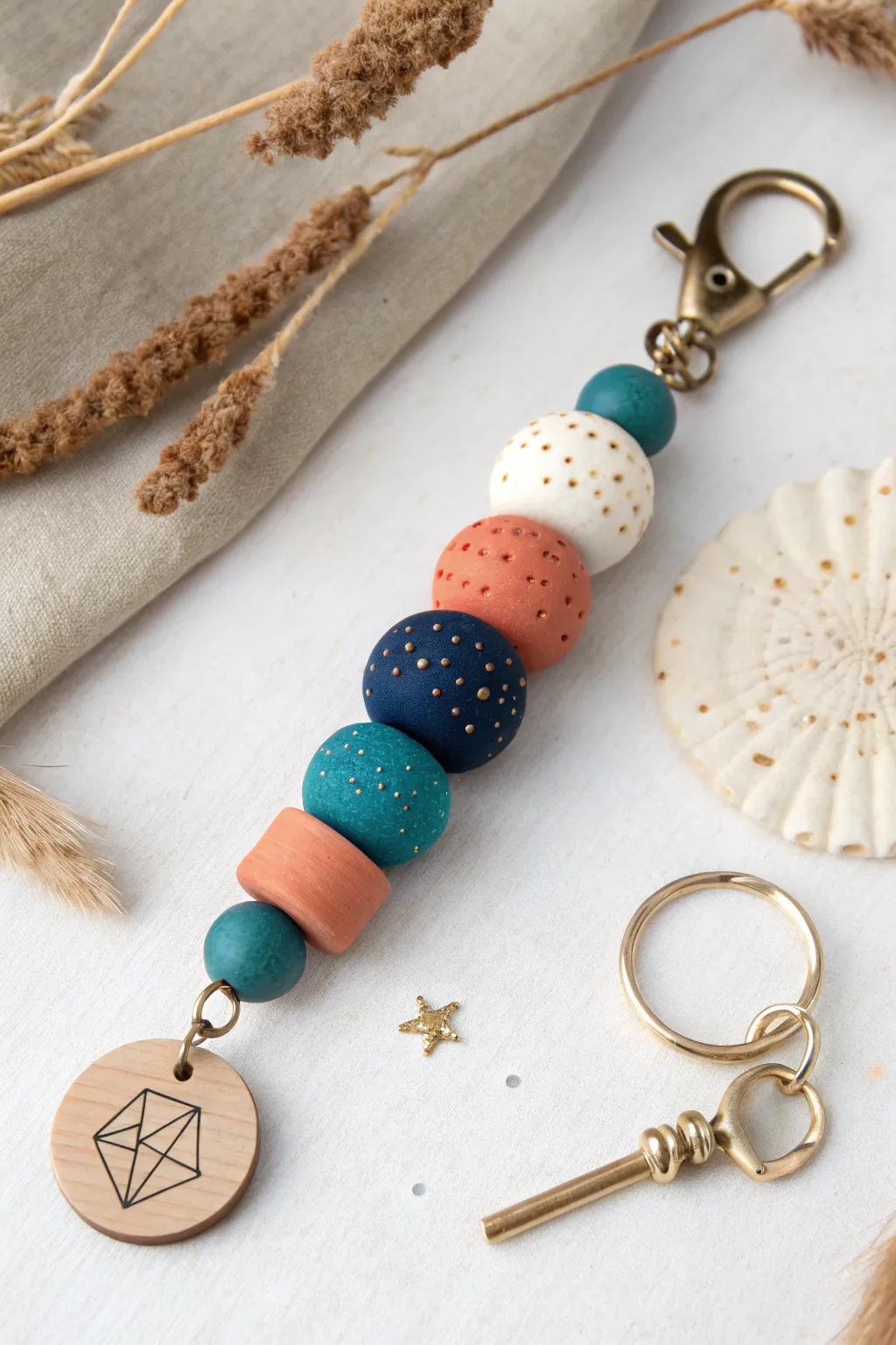 Minimal zodiac color stack keychain with bold ocean tones and a simple constellation bead.