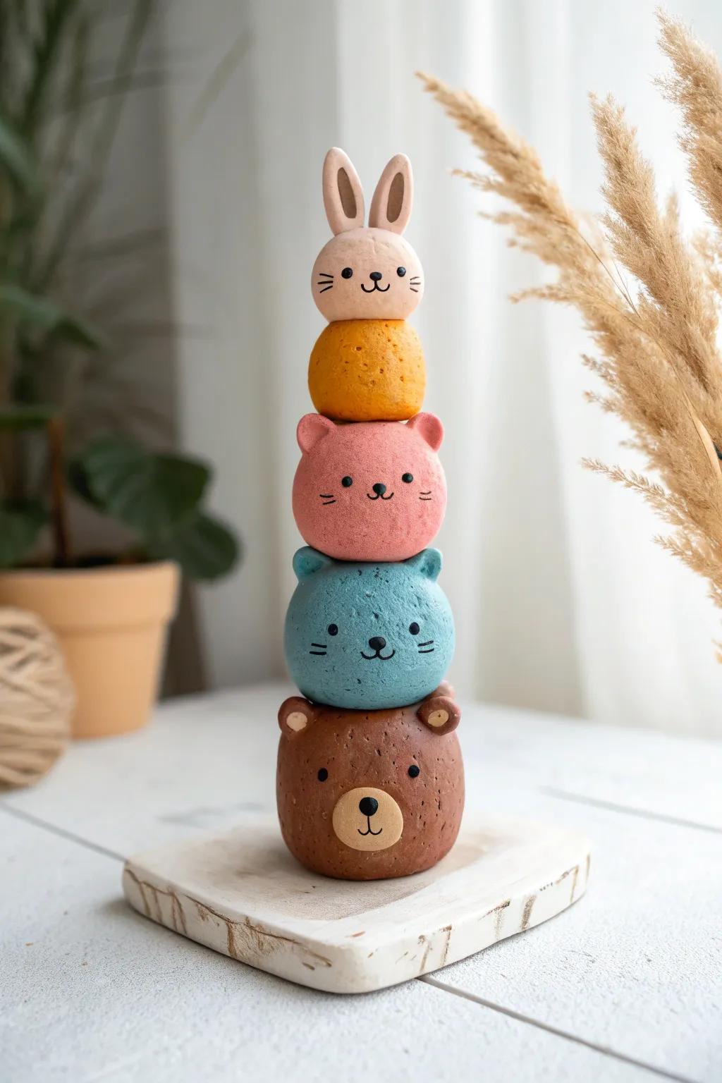 Adorable foam clay animal totem in bold colors, perfect for sweet minimalist boho decor.