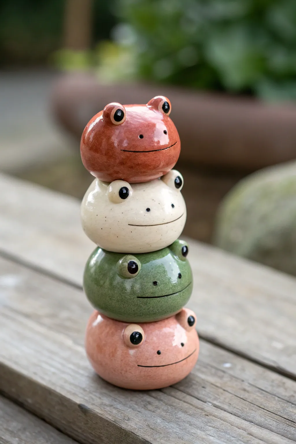Stack these mini clay frogs into a sweet little totem, bold colors with calm minimalist vibes