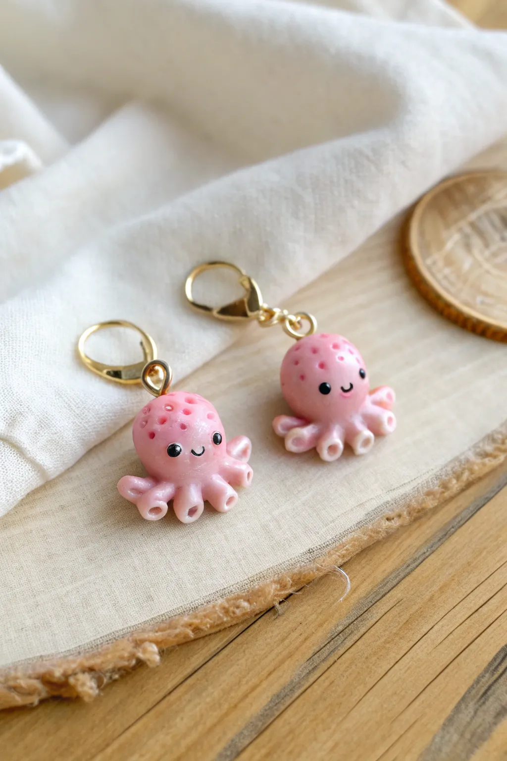Two pastel pink octopus couple charms, minimal and boho sweet with bold contrast and cute faces