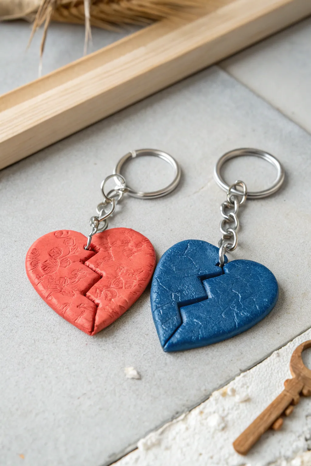 Cute two-piece best friends polymer clay keychains, minimal boho style, giftable and bright.