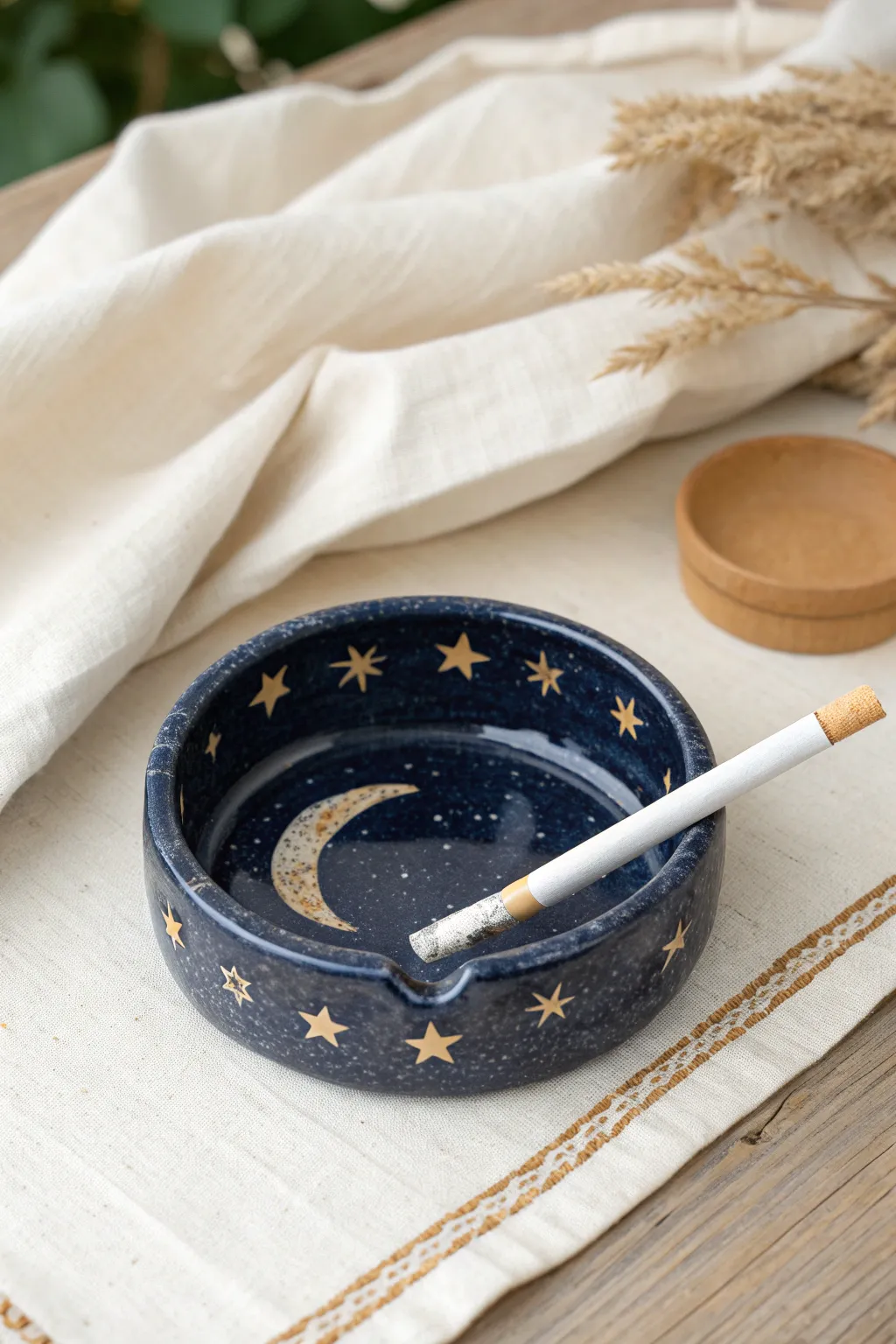 Midnight moon ashtray with tiny stars, minimalist and magical for your next clay DIY.