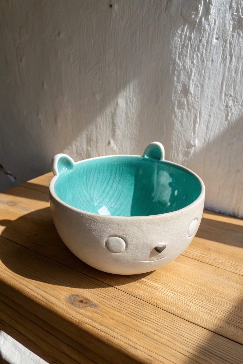 A friendly drape-molded bowl with animal-like curves, bold color, and simple handmade charm.