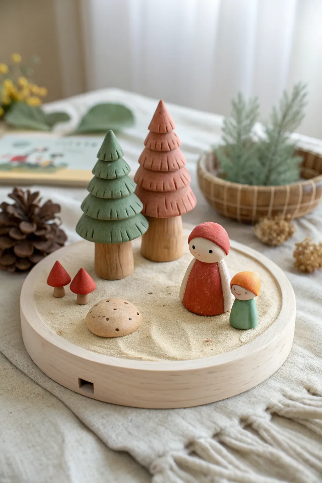 Mini small world air clay figures for kids, a simple tabletop scene for imaginative play