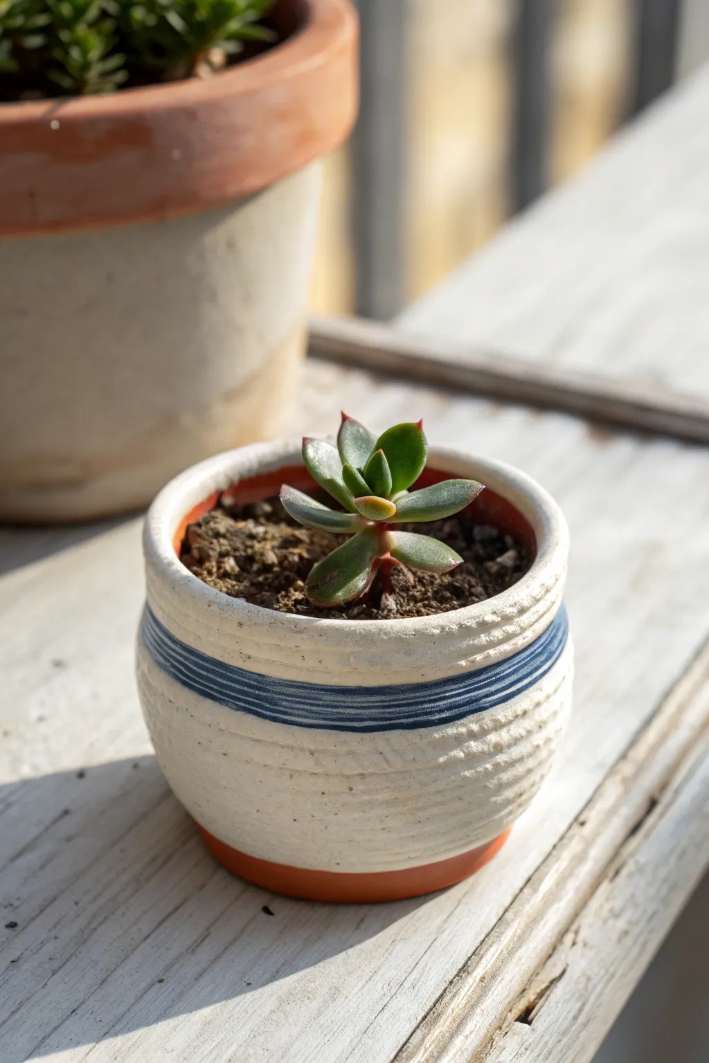 A beginner-friendly textured mini planter with a succulent, minimalist styling and bold color pop